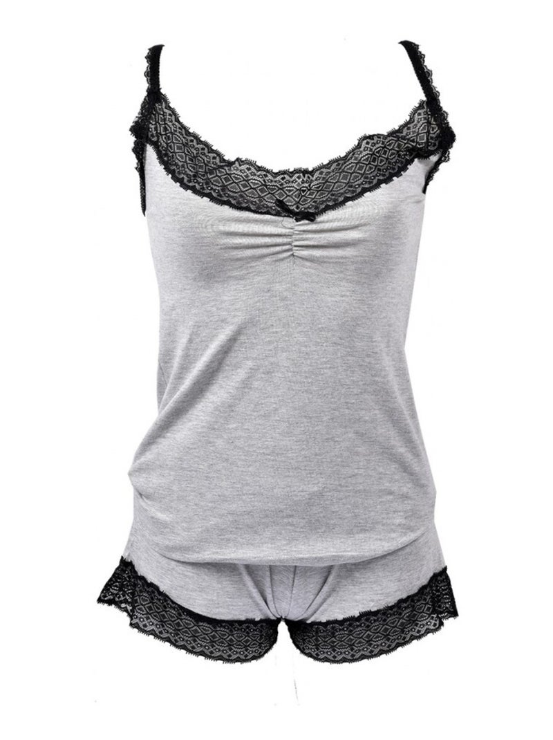 Pyjama Court Femme TWINDAY en Coton Gris - Kiabi