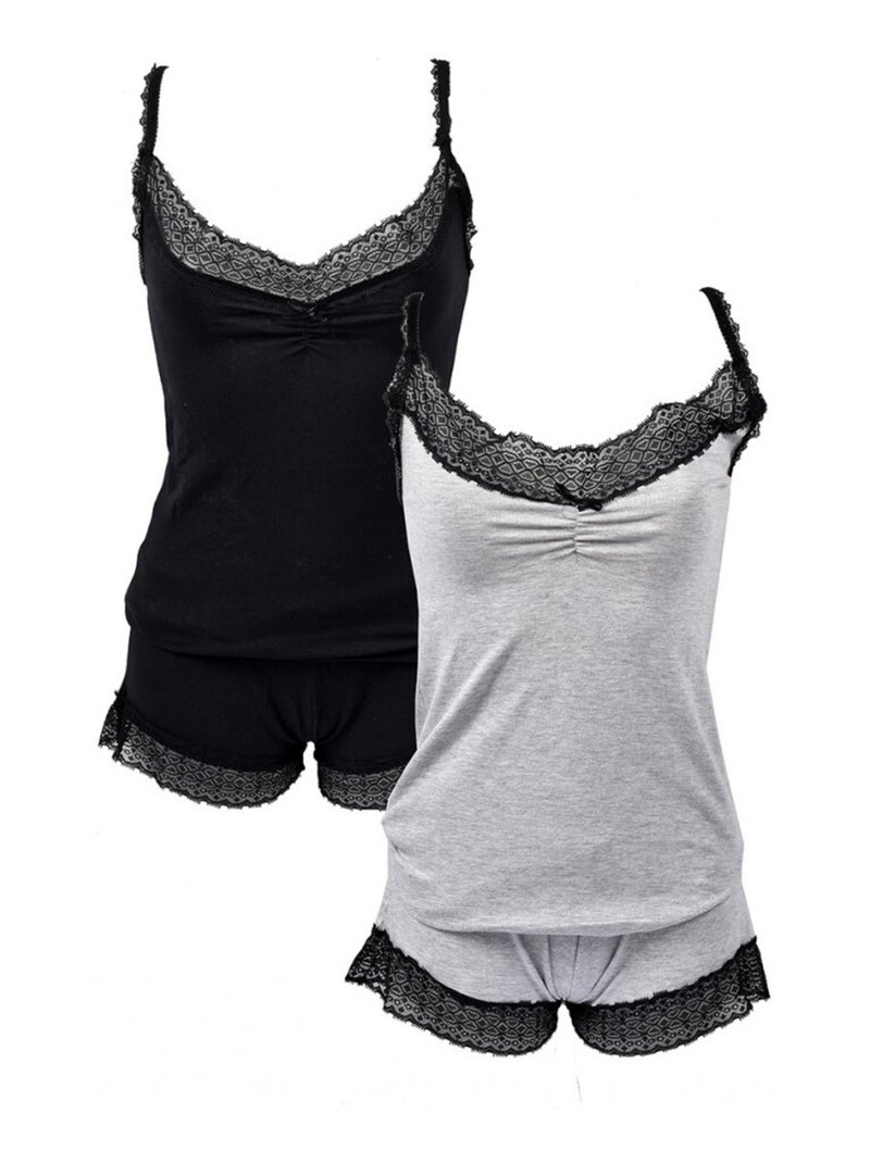 Pyjama Court Femme TWINDAY en Coton Gris - Kiabi