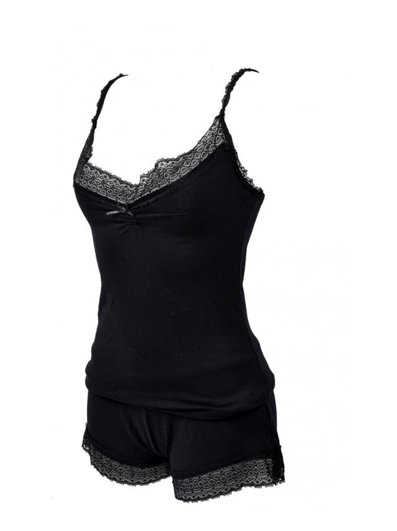 Pyjama Court Femme TWINDAY en Coton Noir - Kiabi