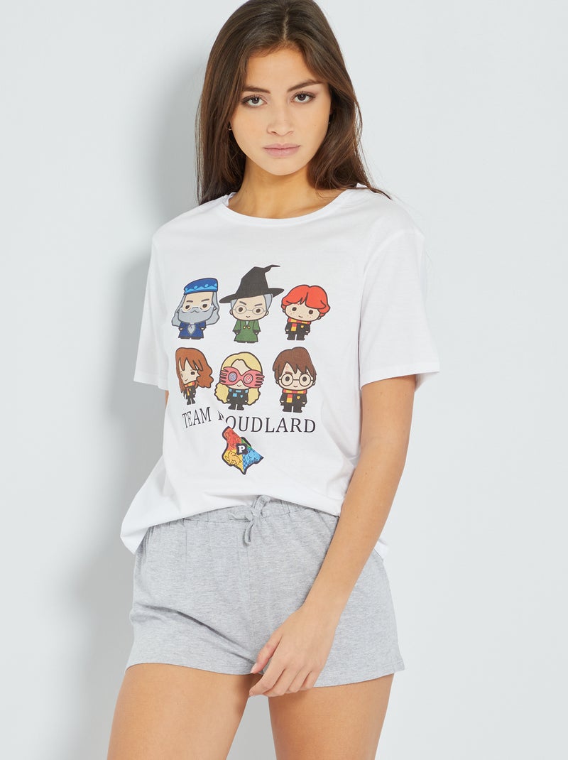 Pyjama court 'Harry Potter' blanc/gris chiné - Kiabi