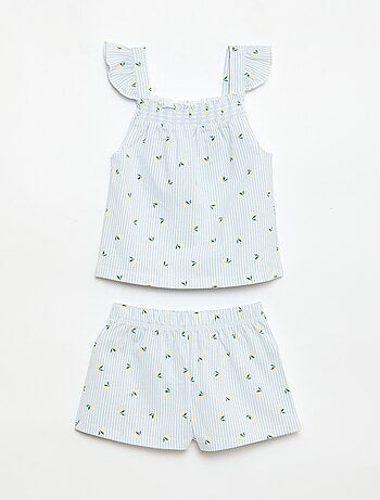 Pyjama court haut volanté + short - 2 pièces