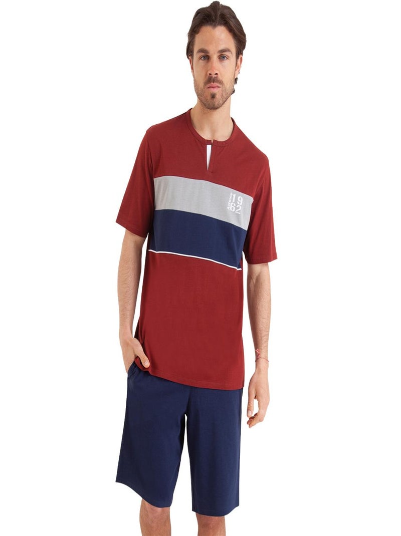 Pyjama court homme Chic Athena Bleu Rouge - Kiabi