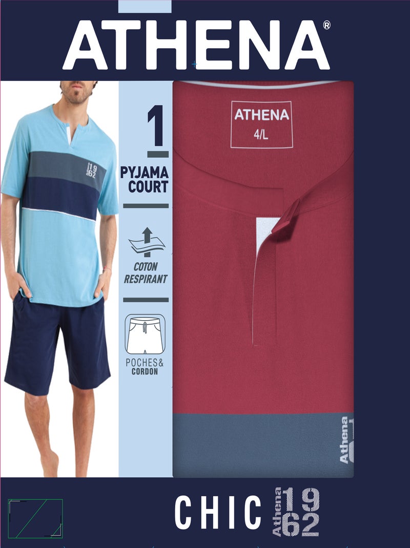 Pyjama court homme Chic Athena Bleu Rouge - Kiabi