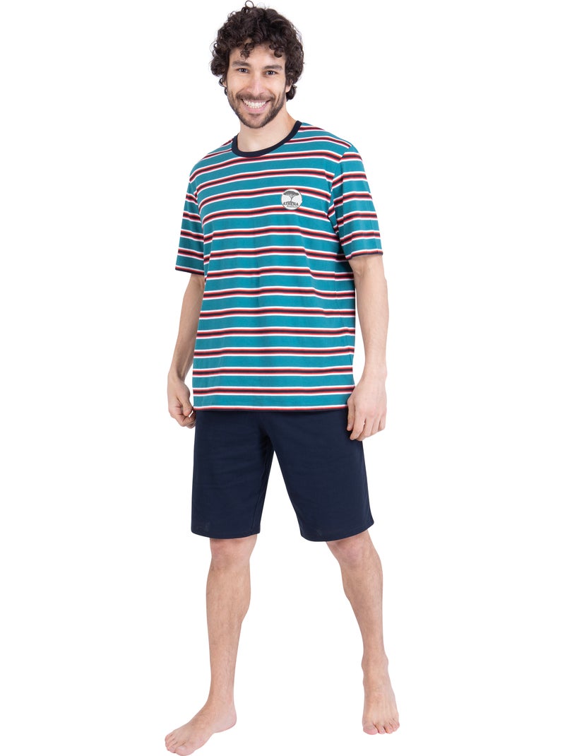 Pyjama court homme rayures aventure athena Bleu Rouge Blanc - Kiabi