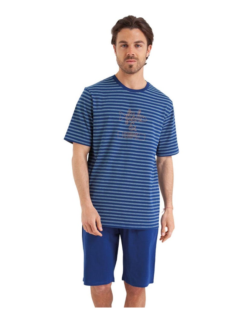 Pyjama court homme Rayures Fish & Chips Bleu Blanc - Kiabi