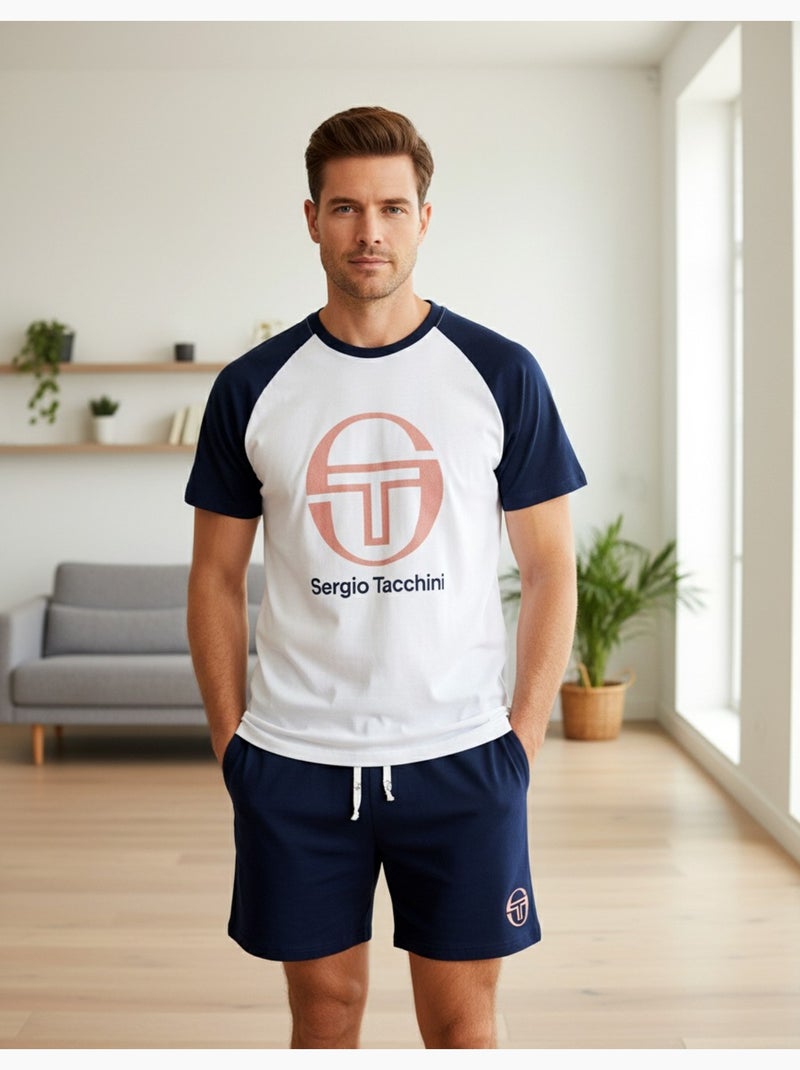 Pyjama Court Homme Sergio Tacchini Blanc/Marine - Kiabi