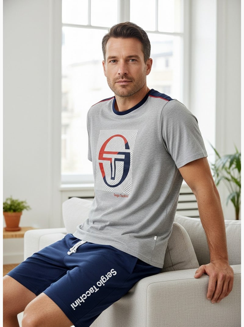 Pyjama Court Homme Sergio Tacchini Gris Bleu marine - Kiabi