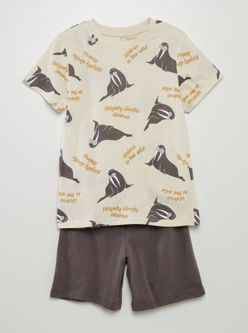 Pyjama court imprimé - 2 pièces Beige - Kiabi