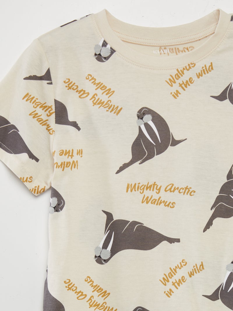 Pyjama court imprimé - 2 pièces Beige - Kiabi