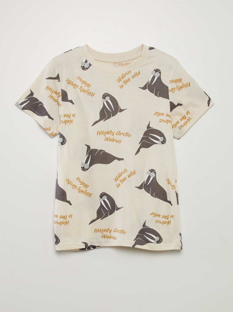 Pyjama court imprimé - 2 pièces Beige - Kiabi