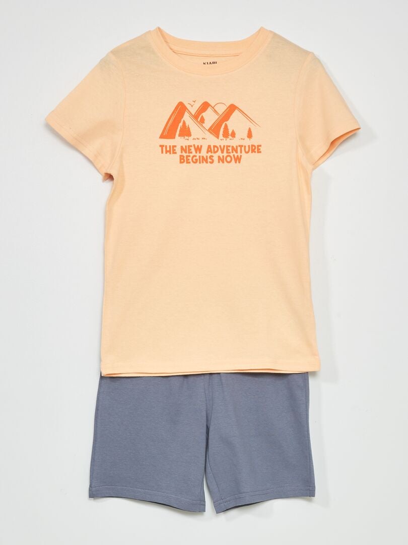 Pyjama court imprimé - 2 pièces Orange/gris - Kiabi