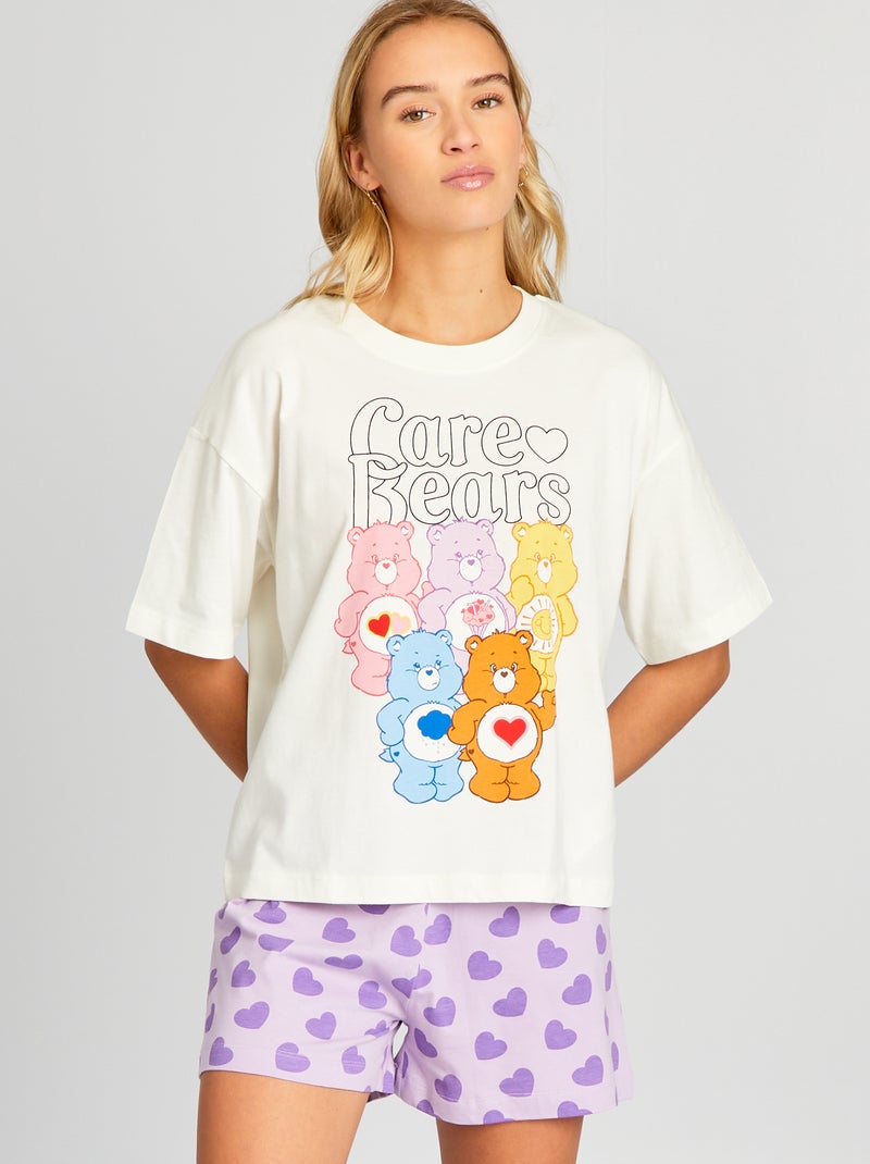 Pyjama court imprimé 'Bisounours' - 2 pièces Blanc/violet - Kiabi