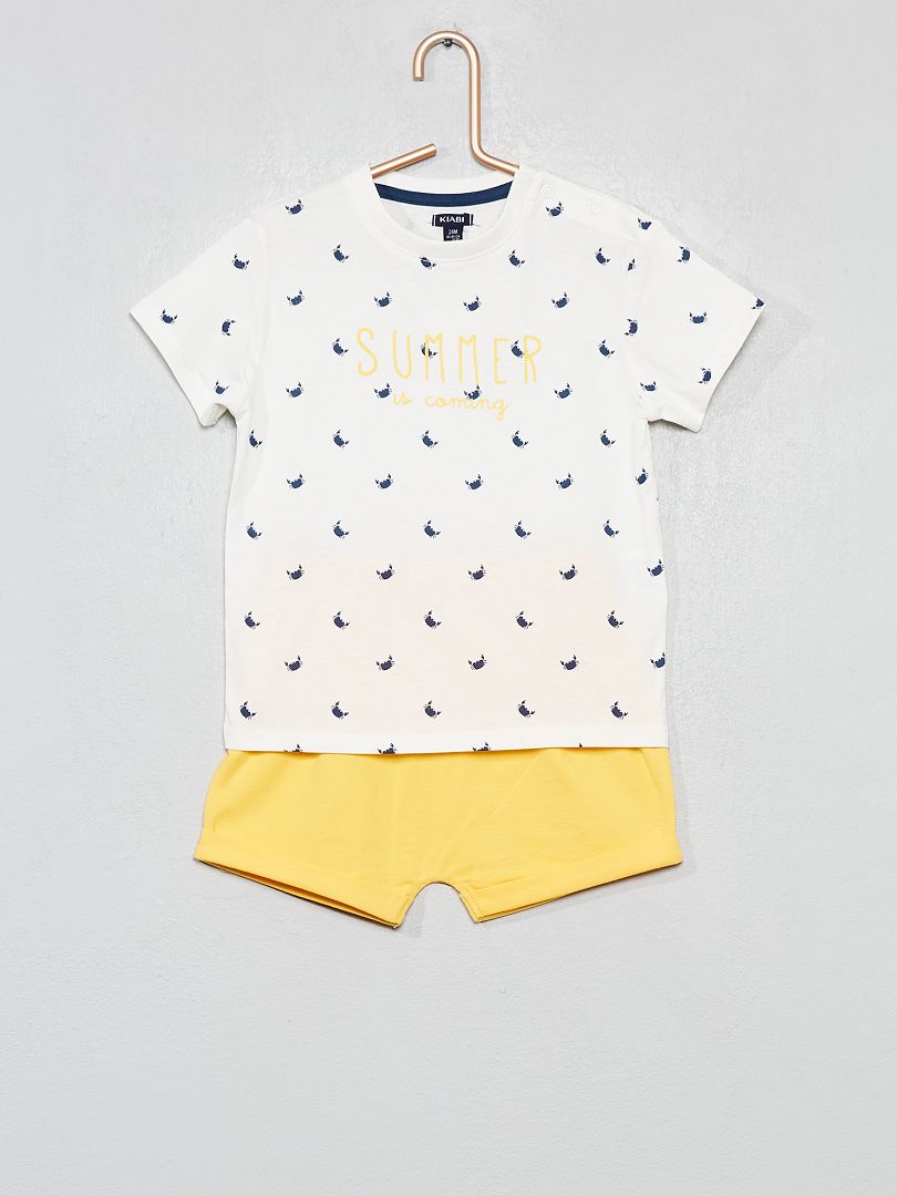 Pyjama court imprimé blanc/jaune - Kiabi