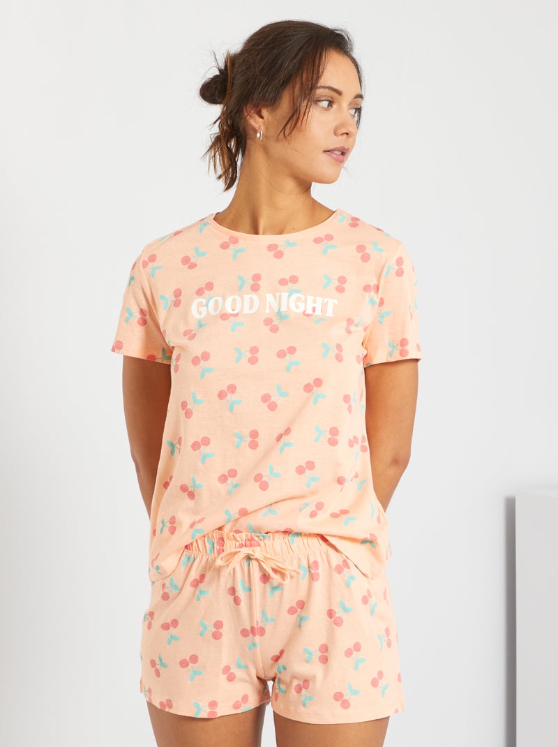 Pyjama court imprimé 'cerises' orange - Kiabi