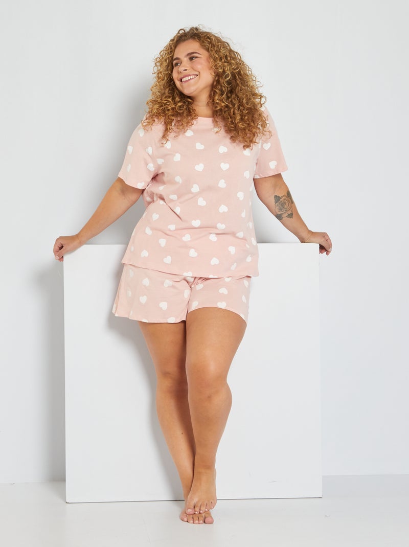 Pyjama court imprimé cœur 2 pièces Rose clair - Kiabi