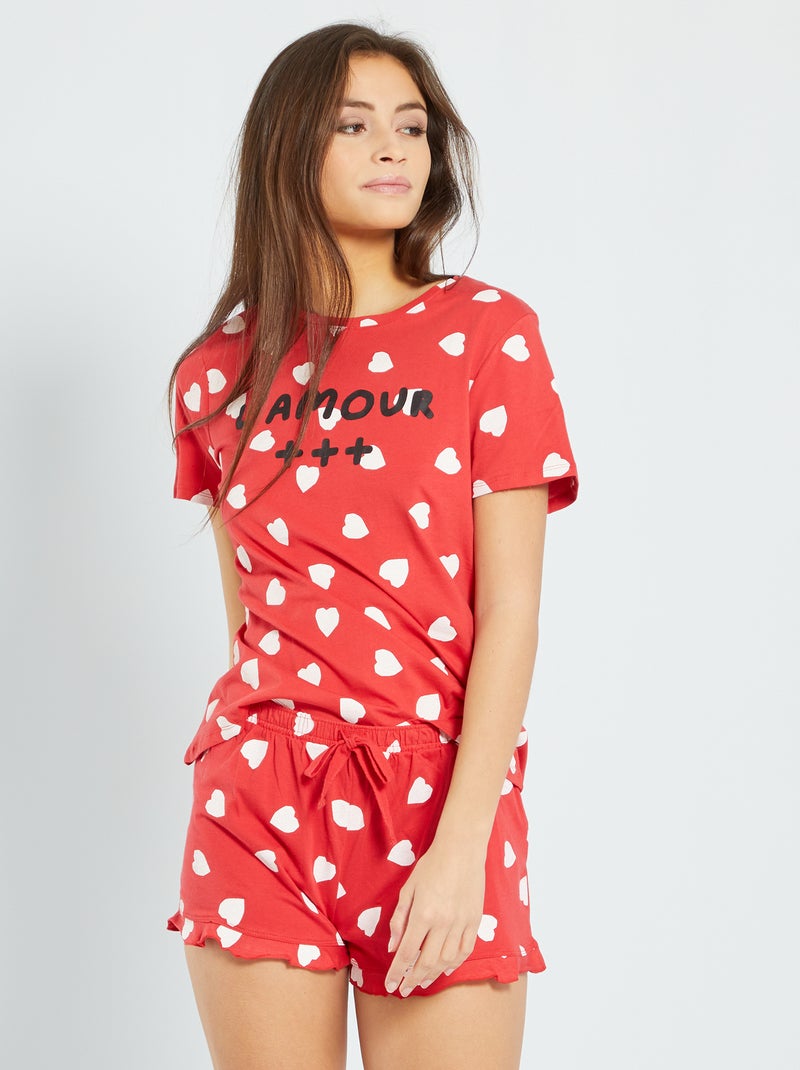 Pyjama court imprimé 'cœurs' rouge - Kiabi
