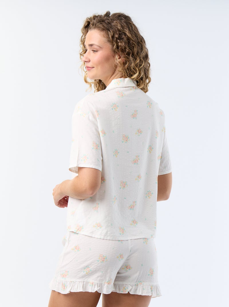 Pyjama court imprimé en voile de coton - 2 pièces Blanc - Kiabi