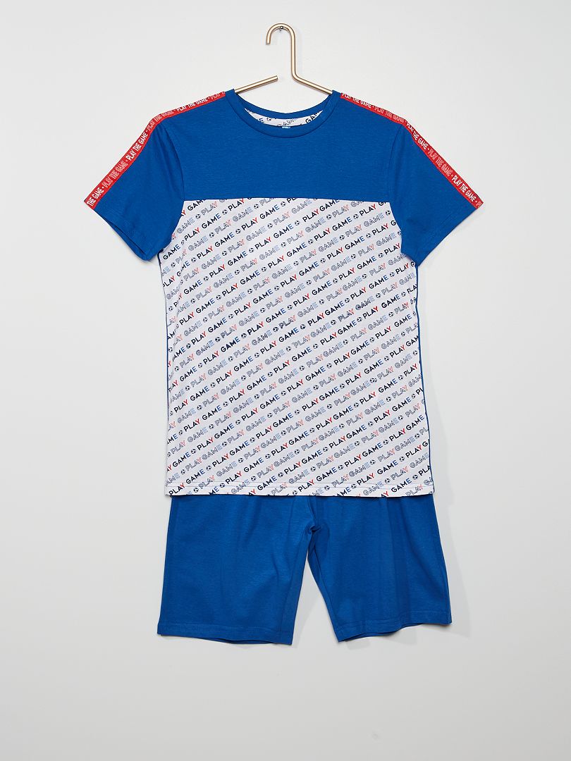 Pyjama court imprimé 'football' bleu - Kiabi