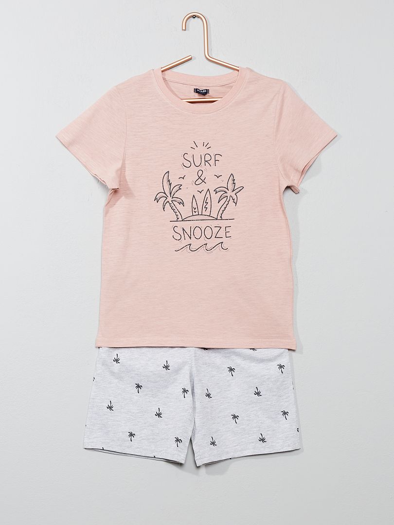 Pyjama court imprimé 'plage' vieux rose/gris chiné - Kiabi