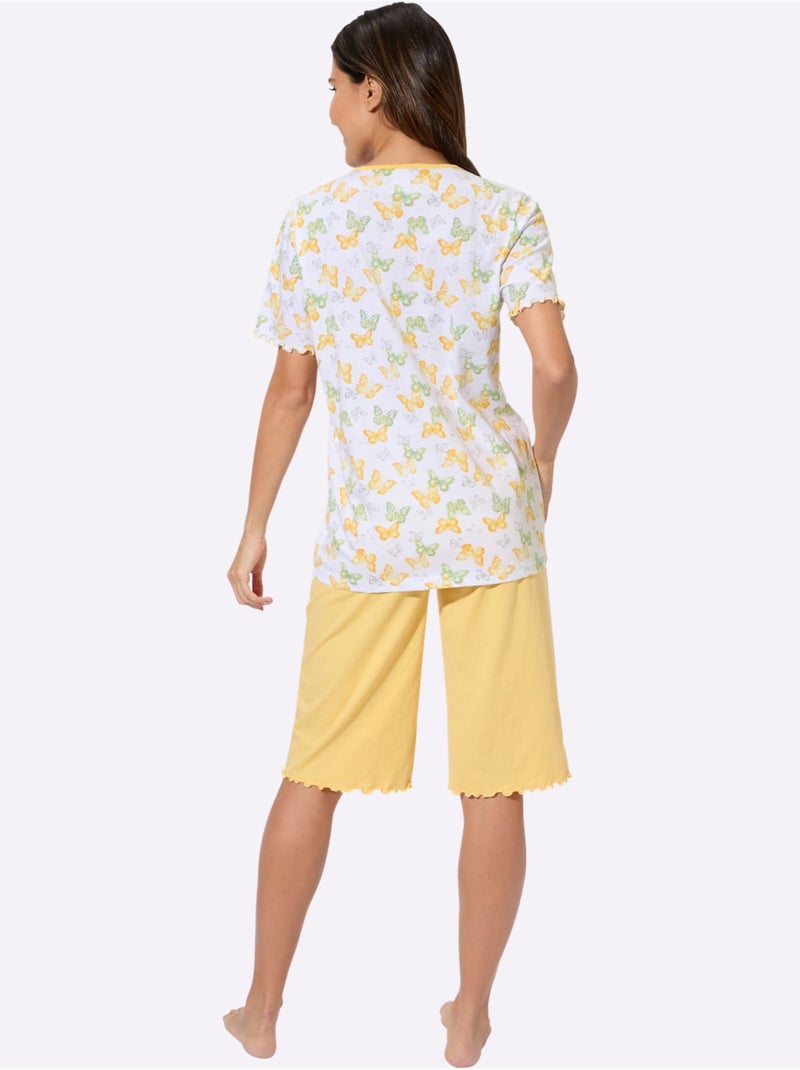Pyjama Court Jersey Fin - Taille Standard - Moda Vilona Blanc Jaune - Kiabi