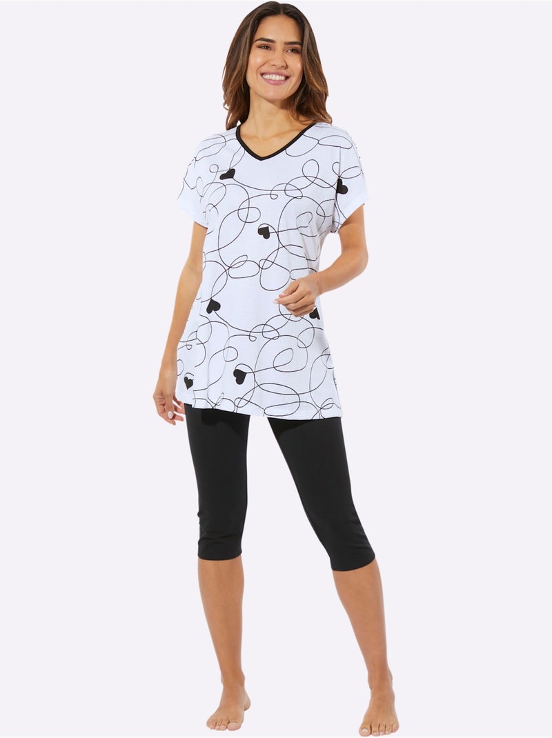 Pyjama Court Jersey Fin - Taille Standard - Moda Vilona Blanc Noir - Kiabi
