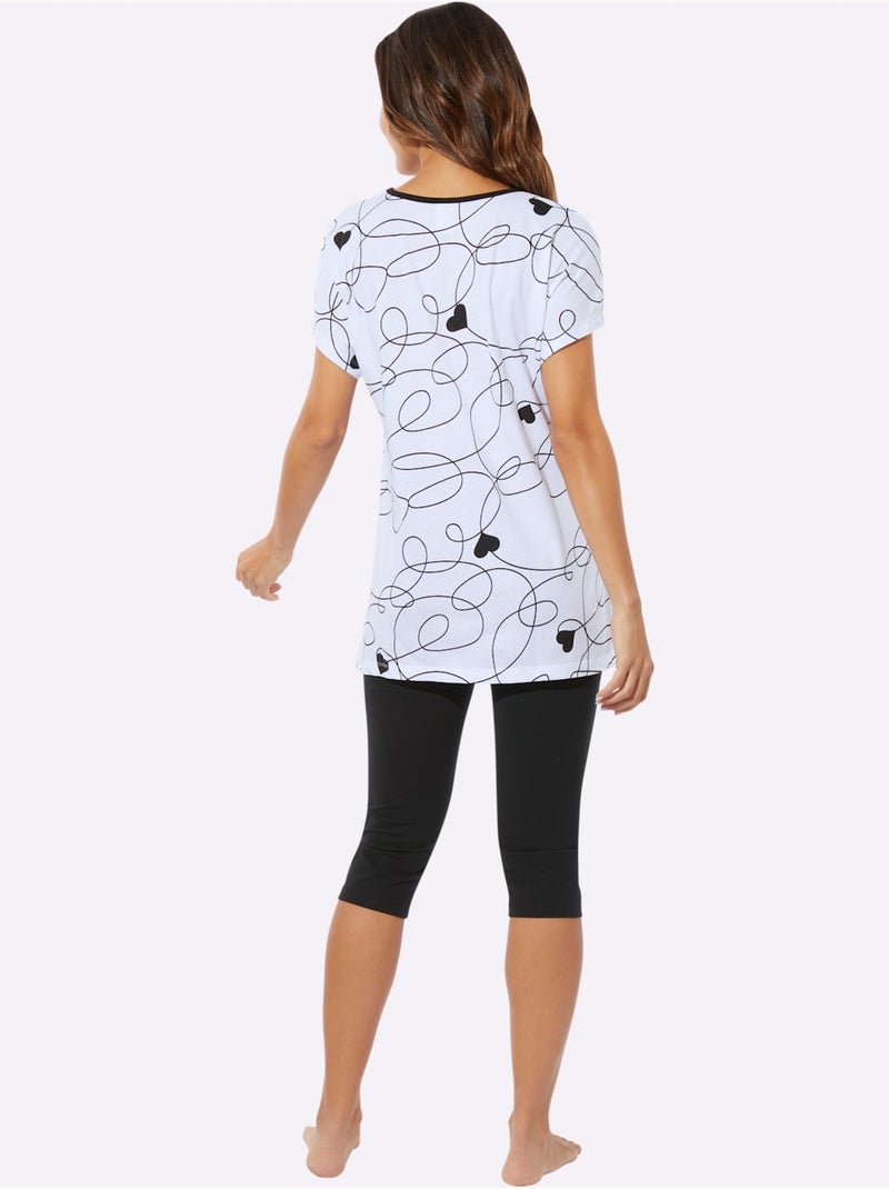 Pyjama Court Jersey Fin - Taille Standard - Moda Vilona Blanc Noir - Kiabi