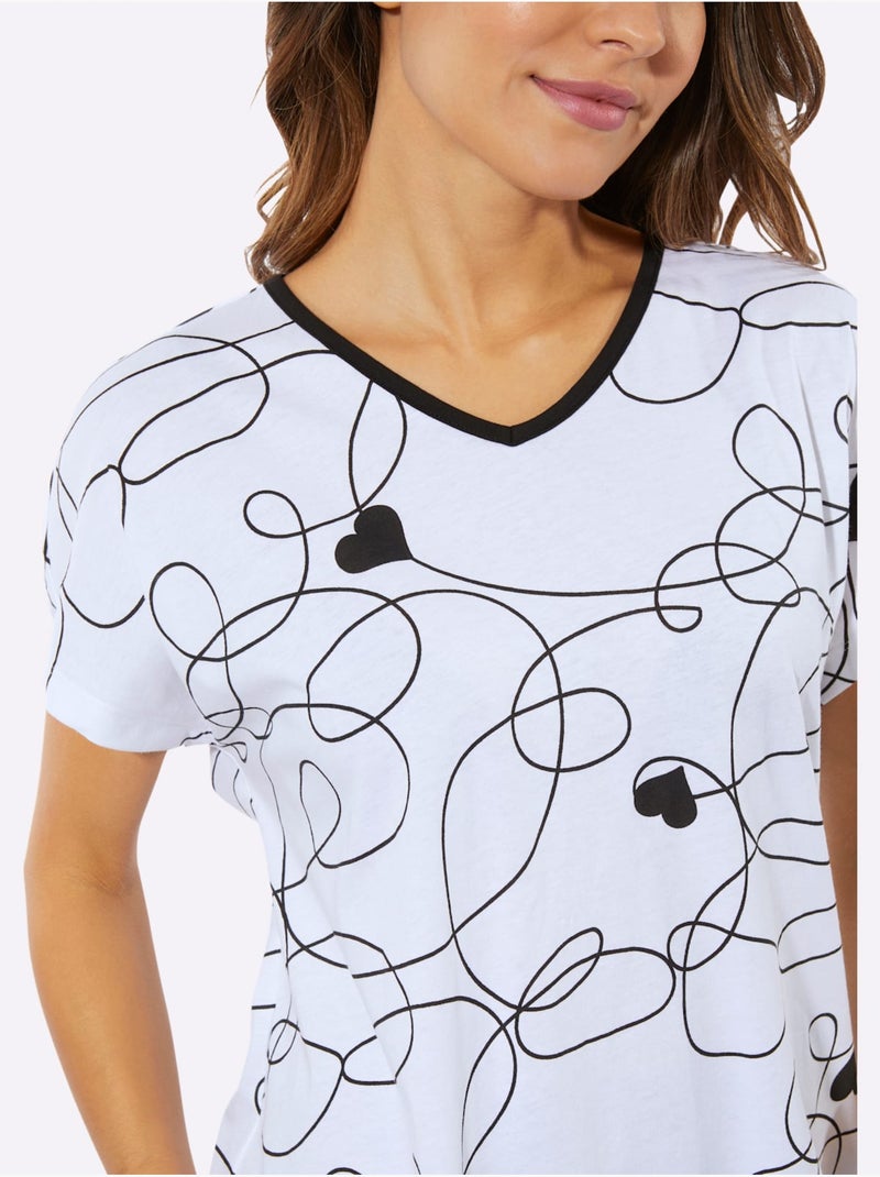Pyjama Court Jersey Fin - Taille Standard - Moda Vilona Blanc Noir - Kiabi