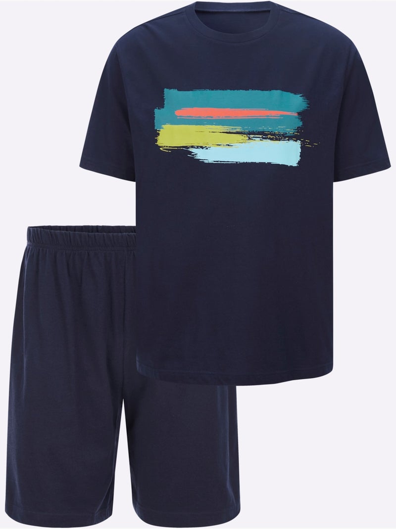 Pyjama Court Jersey Fin - Taille Standard - Moda Vilona Bleu marine - Kiabi