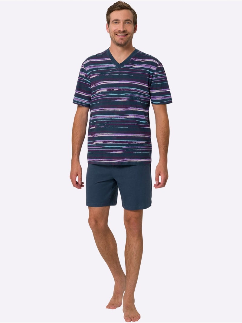 Pyjama Court Jersey Fin - Taille Standard - Moda Vilona Bleu Violet - Kiabi