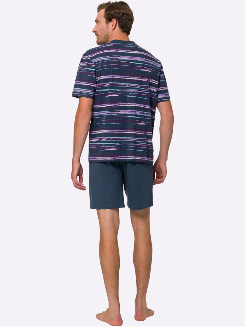 Pyjama Court Jersey Fin - Taille Standard - Moda Vilona Bleu Violet - Kiabi