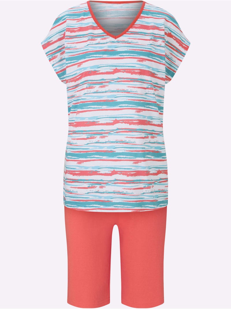 Pyjama Court Jersey Fin - Taille Standard - Moda Vilona Ecru/Rouge - Kiabi