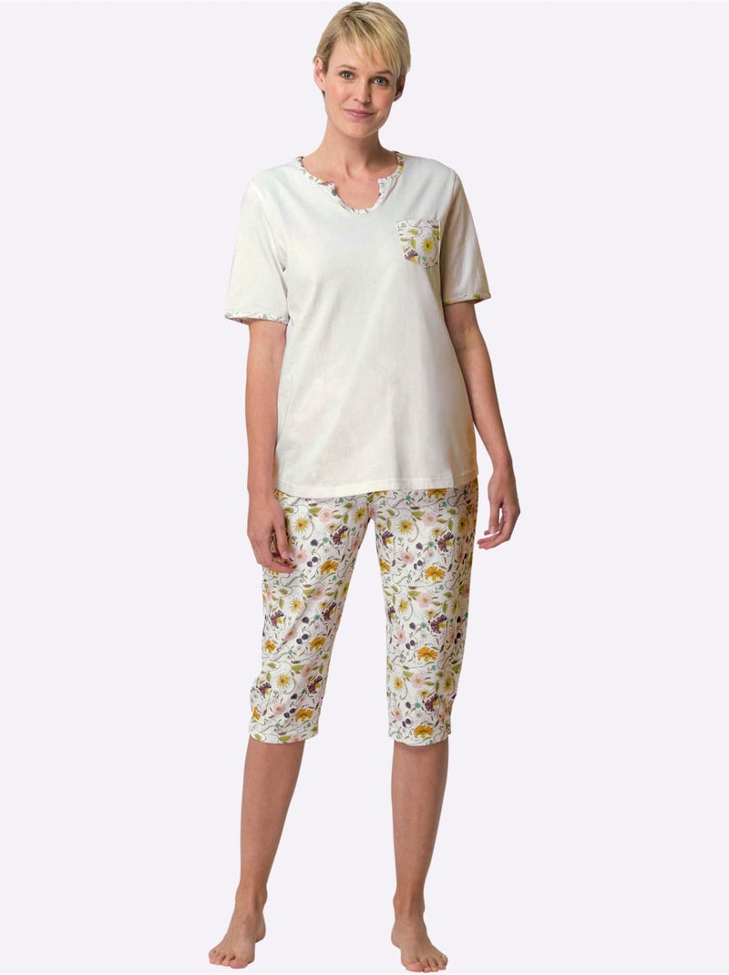 Pyjama court jersey fin - taille standard - moda vilona Écru/Violet - Kiabi