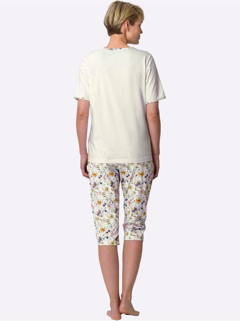 Pyjama court jersey fin - taille standard - moda vilona Écru/Violet - Kiabi