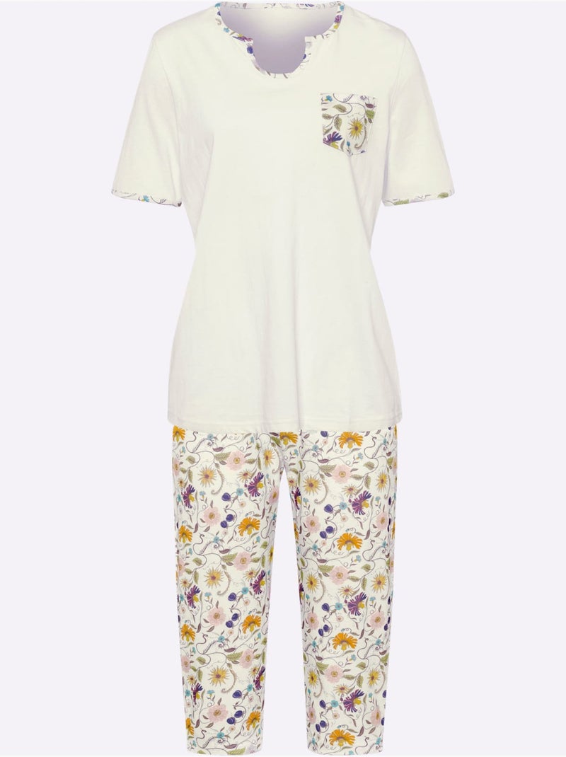 Pyjama court jersey fin - taille standard - moda vilona Écru/Violet - Kiabi