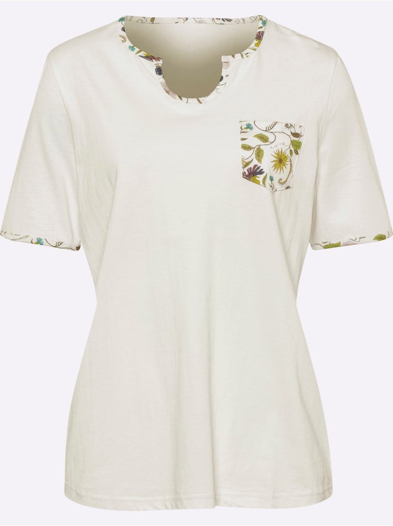 Pyjama court jersey fin - taille standard - moda vilona Écru/Violet - Kiabi