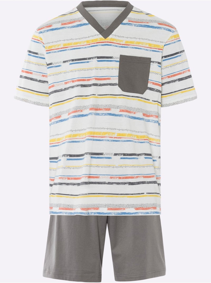 Pyjama Court Jersey Fin - Taille Standard - Moda Vilona Gris Ecru - Kiabi