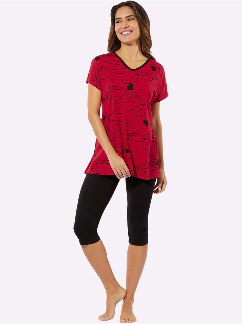 Pyjama Court Jersey Fin - Taille Standard - Moda Vilona Noir Rouge - Kiabi