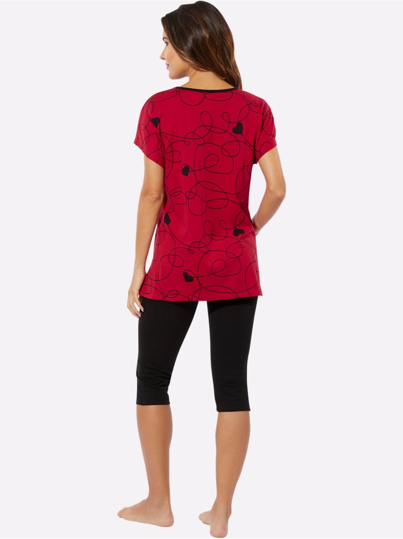 Pyjama Court Jersey Fin - Taille Standard - Moda Vilona Noir Rouge - Kiabi