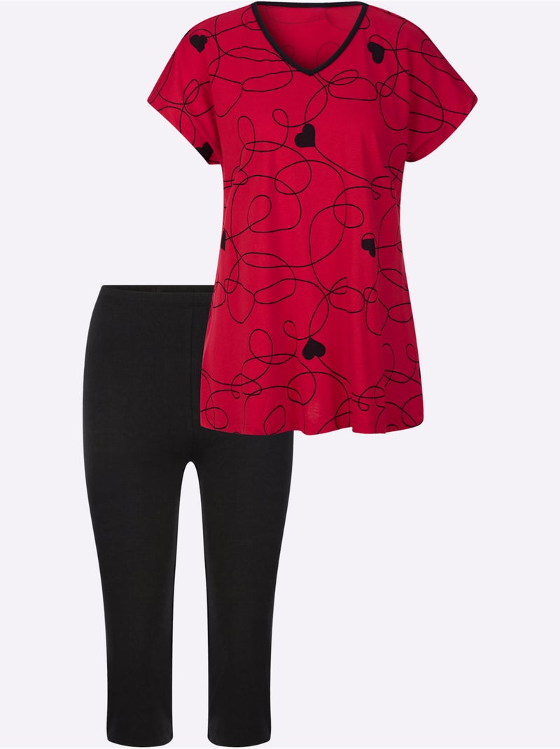 Pyjama Court Jersey Fin - Taille Standard - Moda Vilona Noir Rouge - Kiabi