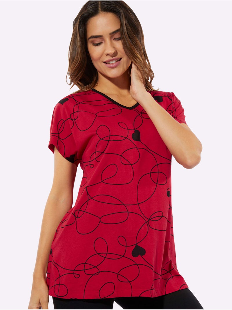 Pyjama Court Jersey Fin - Taille Standard - Moda Vilona Noir Rouge - Kiabi