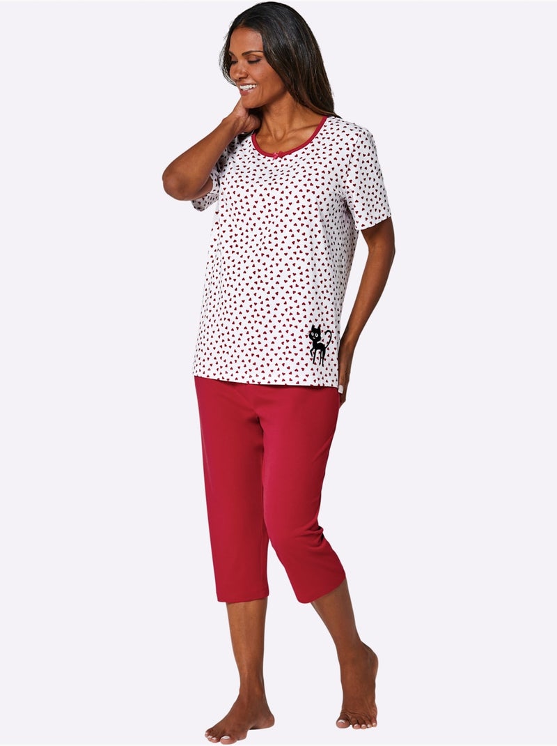 Pyjama Court Jersey Fin - Taille Standard - Witt - Lot de 2 Blanc / Noir / Rouge - Kiabi