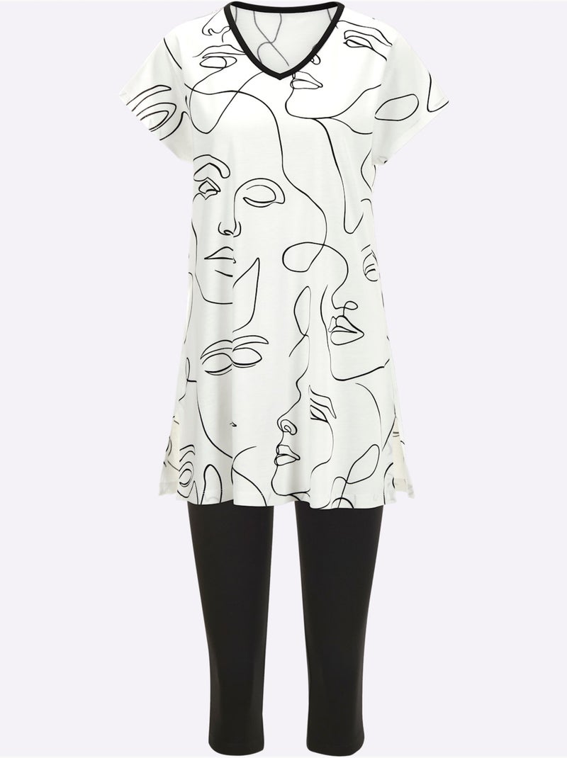 Pyjama Court Jersey Fin - Taille Standard - Witt Blanc Noir - Kiabi