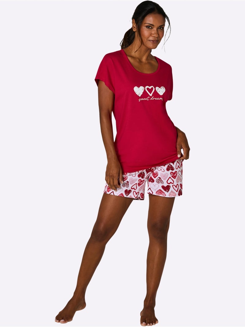 Pyjama Court Jersey Fin - Taille Standard - Witt Blanc Rouge - Kiabi