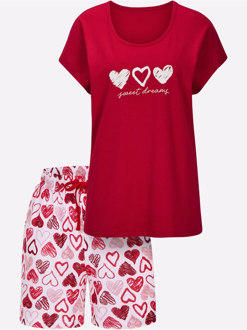 Pyjama Court Jersey Fin - Taille Standard - Witt Blanc Rouge - Kiabi