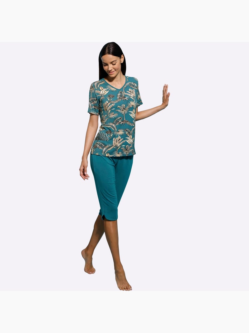 Pyjama Court Jersey Fin - Taille Standard - Witt Bleu Beige - Kiabi