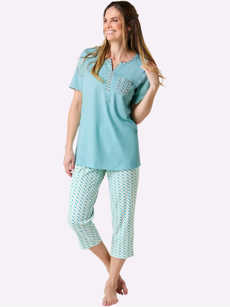 Pyjama Court Jersey Fin - Taille Standard - Witt Bleu Blanc - Kiabi