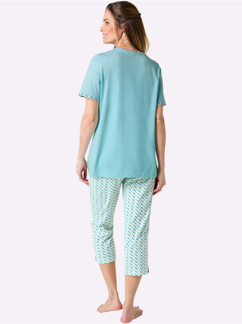 Pyjama Court Jersey Fin - Taille Standard - Witt Bleu Blanc - Kiabi