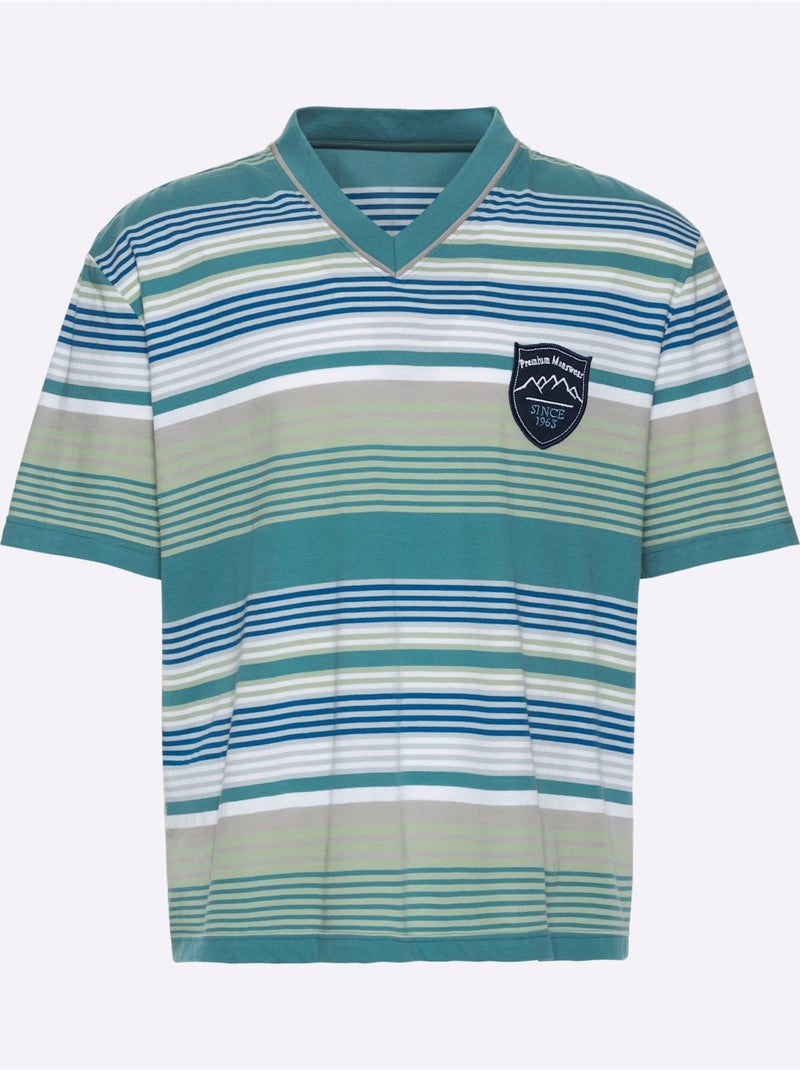 Pyjama court jersey fin - taille standard - witt Bleu pétrole - Kiabi