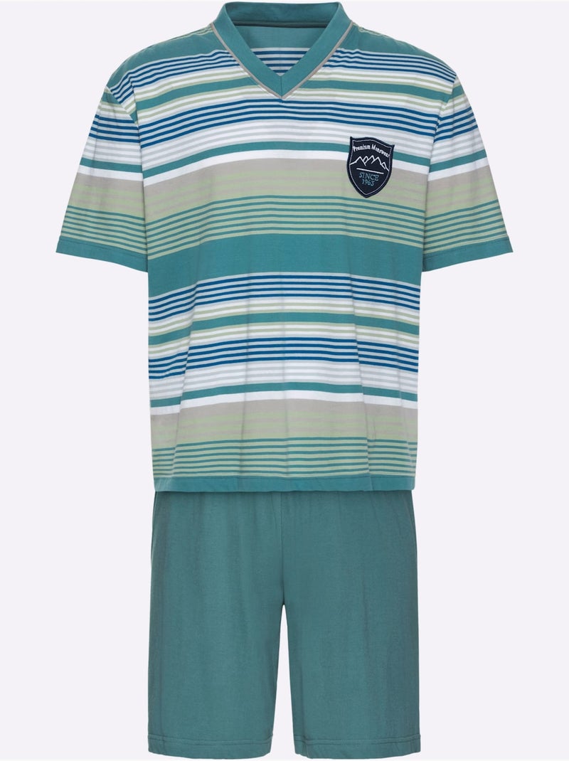 Pyjama court jersey fin - taille standard - witt Bleu pétrole - Kiabi