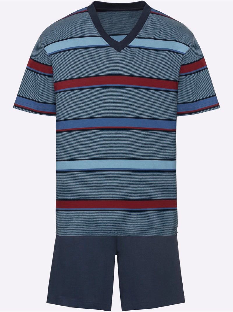 Pyjama court jersey fin - taille standard - witt Bleu Rouge - Kiabi